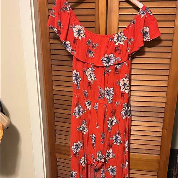 Entro Scarlet Floral Off-Shoulder Romper with a Train - Picture 1 of 6